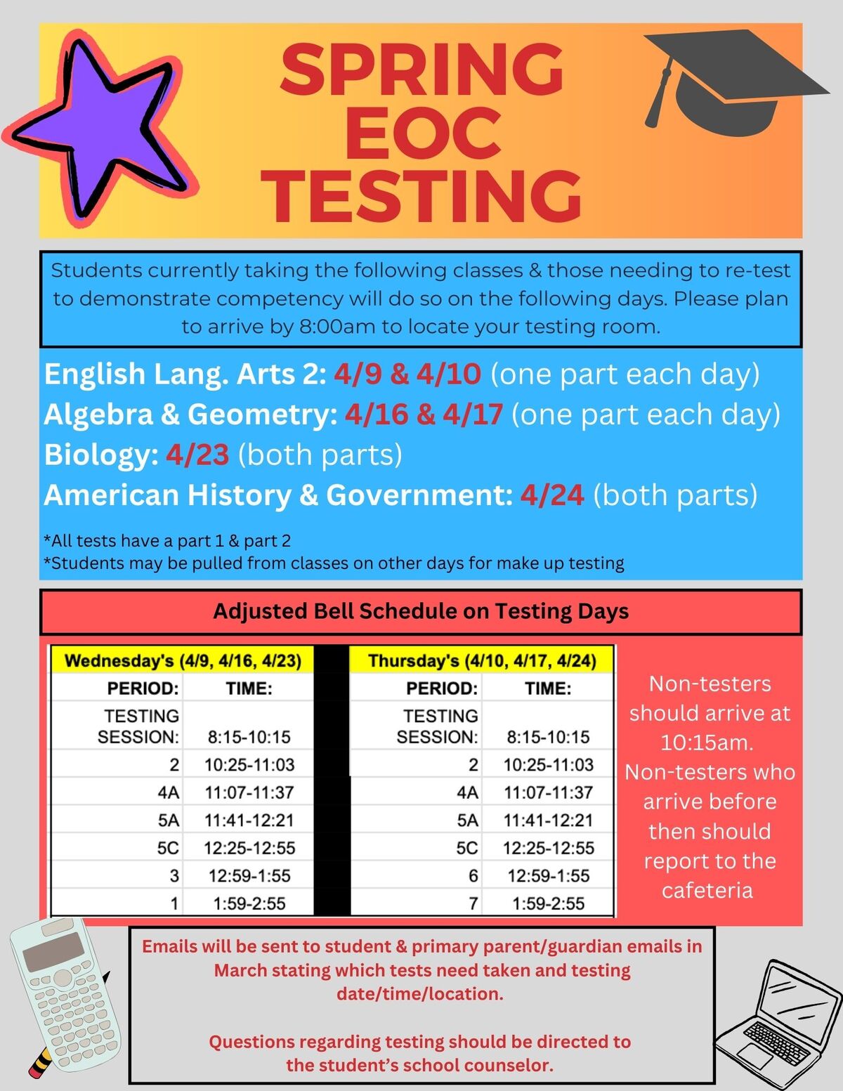 Spring EOC Testing Schedule